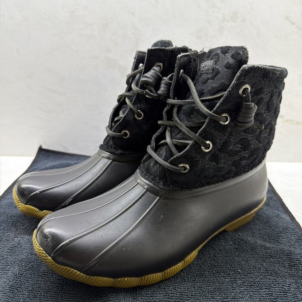 Sperry Women's Syren Gulf Duck Boots Waterproof Rain Boots Black Stripe Size 6